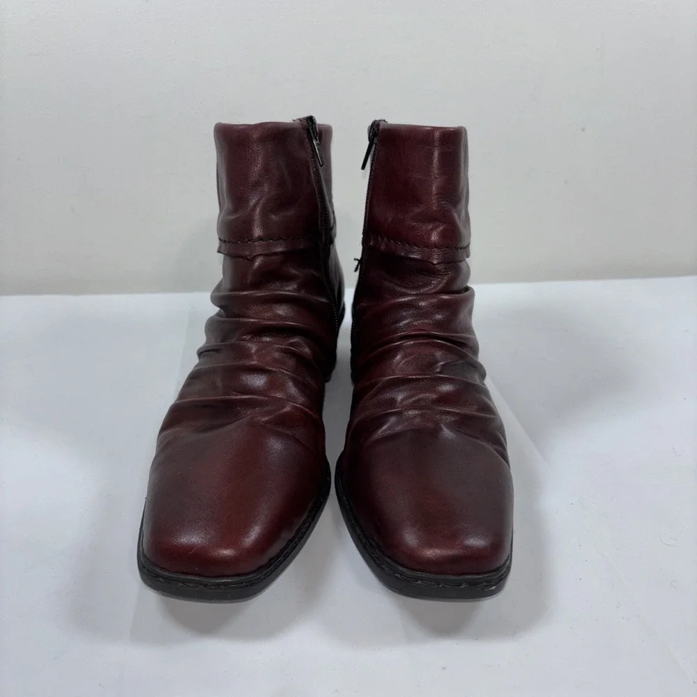 Rieker Kendra 40 Burgundy Soft Leather Ankle Boots Slouch‎ Shoes Zip Up Comfort